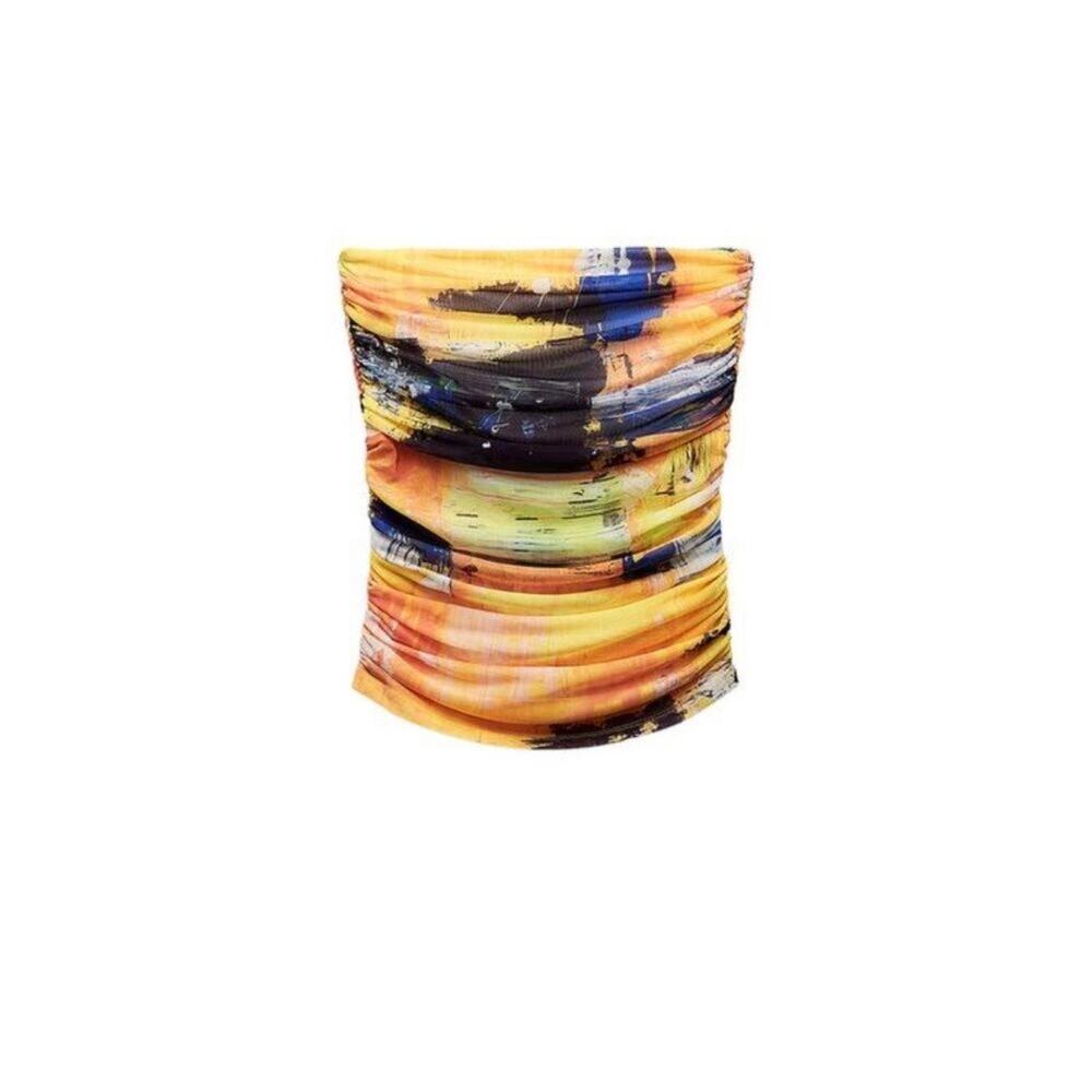 Zara Trendy Printed Tulle Mesh Tube Top